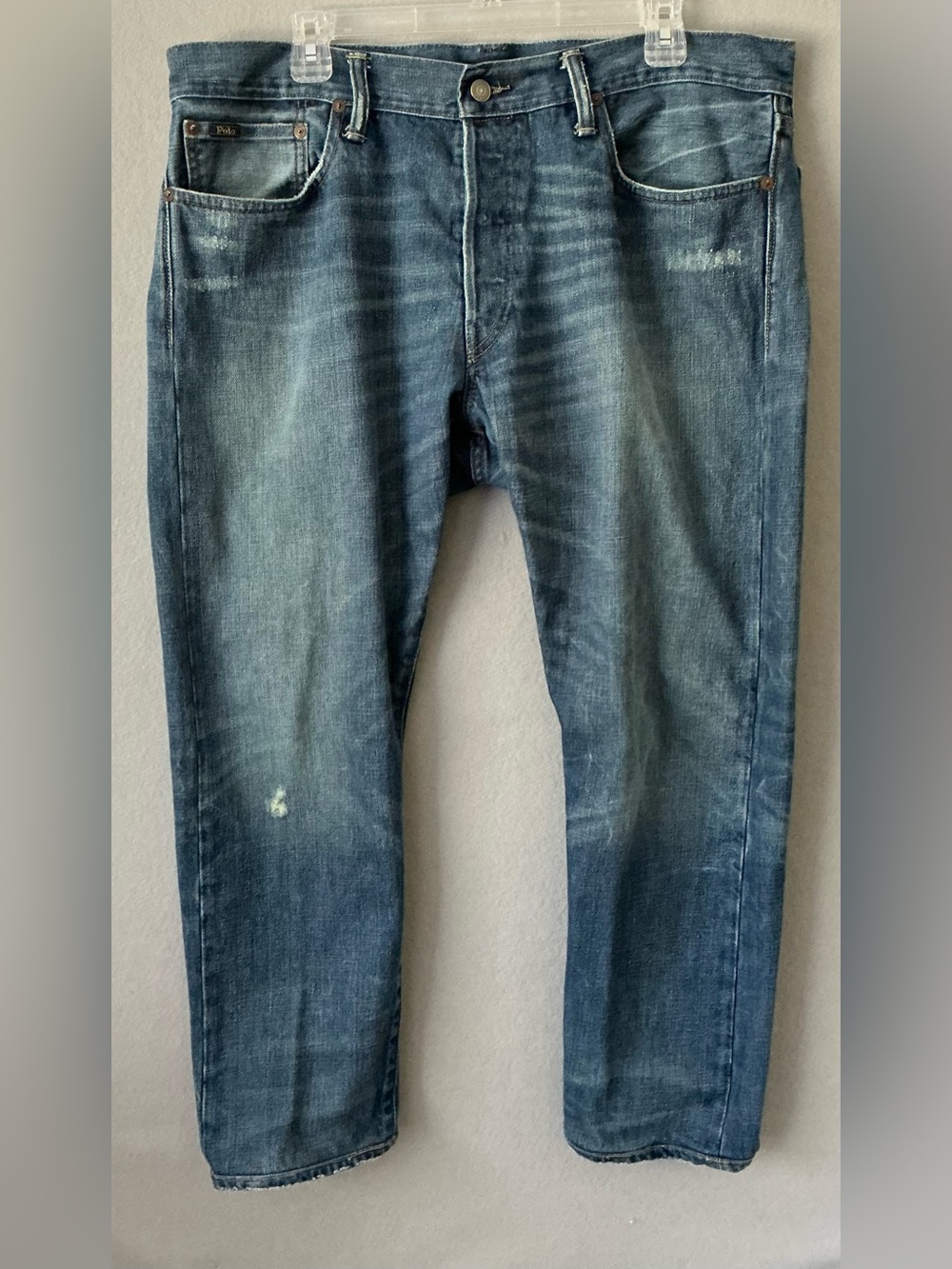Polo Ralph Lauren Sullivan Slim Jeans 36X30 Men Blue Distressed Fade Button Fly